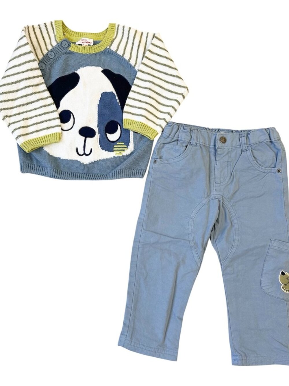 Du Pareil Au Meme Baby Boy Sweater Pants Set Multicolor 24 Month Dog Face Design